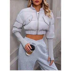 Fancy Dream Collar Pocket Zipper Cuff Cotton-padded Jacket Grey size S